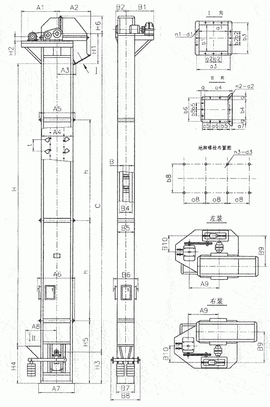 常見的TD、TH、NE斗提機標準地腳孔參數(shù)