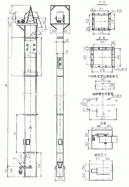 常見的TD、TH、NE斗提機標準地腳孔參數(shù)